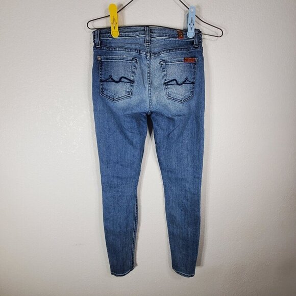 7 For All Mankind Womans Size 26 The Skinny Mid-Rise Jeans Light Wash Denim - Picture 6 of 13